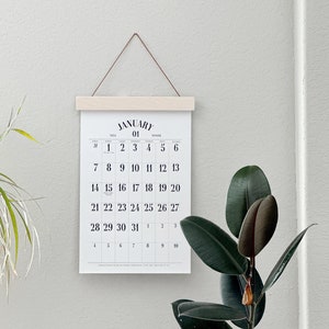 2024 WALL Calendar, Simple Wall Calendar, Hanging Calendar, Large Dates, Minimal Wall Calendar, 11x17 Calendar, Baltic Birch Hanger CALENDAR W/ HANGER