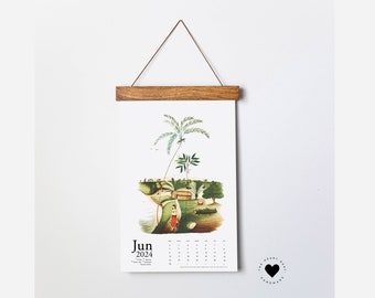 2024 Vintage Palms Calendar, LARGE Wall Calendar, 11x17, Baltic Birch Hanger