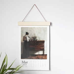 2024 WALL Calendar, Vintage Art Wall Calendar, Hanging Calendar, Wall Art Calendar, 11x17 Calendar, Baltic Birch Hanger