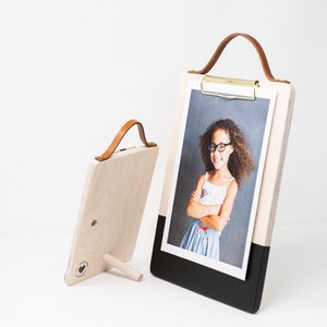 Dipped Hand Painted Memo-Board With Leather Strap, Photo Clipboard, Menu Clipboard, Clipboard FRAME, Standalone BLACK