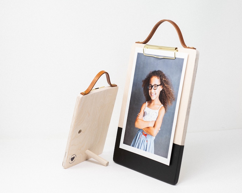 Dipped Hand Painted Memo-Board With Leather Strap, Photo Clipboard, Menu Clipboard, Clipboard FRAME, Standalone BLACK