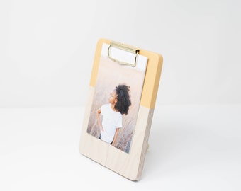 Cantaloupe Hand Painted Standalone and Wall Hanging Wooden Clipboard, Matte Black, Photo Stand, Removable Stand