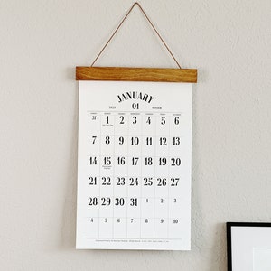 2024 WALL Calendar, Simple Wall Calendar, Hanging Calendar, Large Dates, Minimal Wall Calendar, 11x17 Calendar, Baltic Birch Hanger image 3