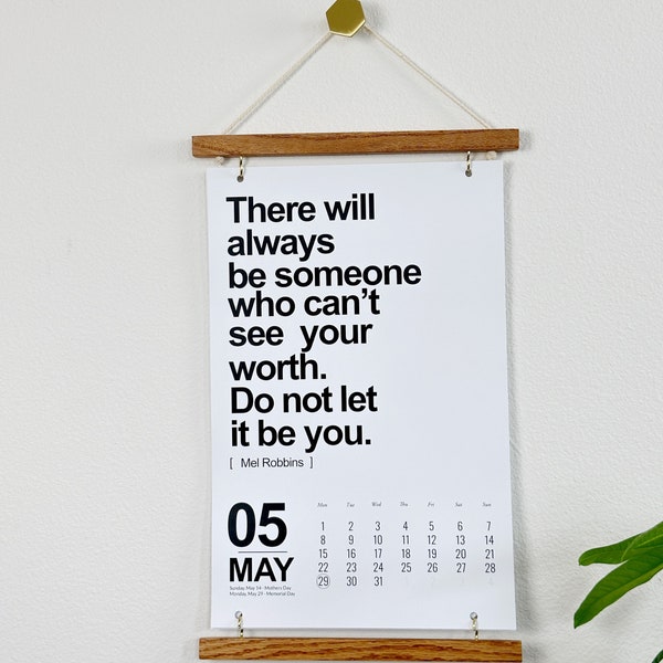 2023 Inspirational Quote Minimalist Wall Calendar, LARGE Simple Calendar, 11x17, Oak Hanger