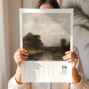 LARGE 2026 WALL Calendar, Moody Vintage Landscapes Calendar, 11x17, Baltic Birch Hanger