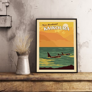 Kaikoura New Zealand - Vintage Travel Poster
