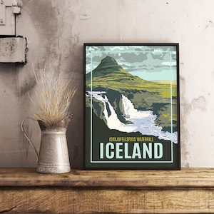 Islande Kirkjufellsfoss - Poster de voyage vintage