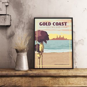 Gold Coast Queensland Australie - Poster de voyage vintage