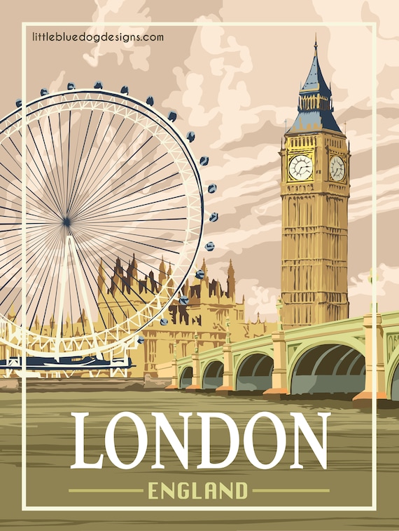 Profeet Inspectie Ik heb een Engelse les Londen Engeland Vintage Travel Poster - Etsy België
