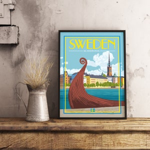 Suède Stockholm - Poster de voyage vintage