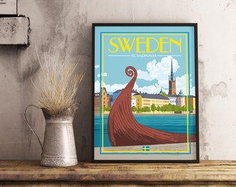 Sweden Stockholm - Vintage Travel Poster