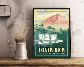 Costa Rica Arenal Volcano - Vintage Travel Poster
