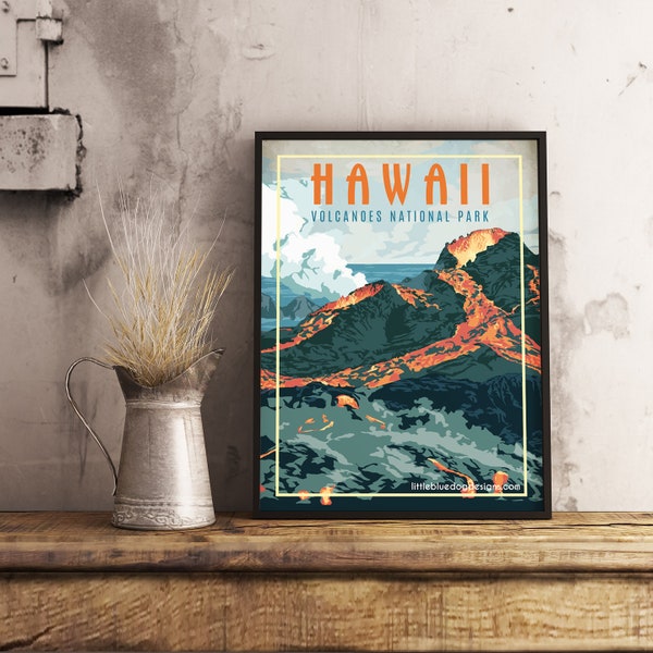Parc national des Volcans d'Hawaï - affiche de voyage vintage