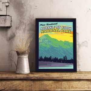 Mt Cook/Aoraki New Zealand - Poster de voyage vintage