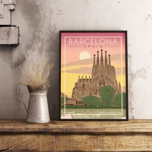 Barcelone Espagne - Poster de voyage vintage