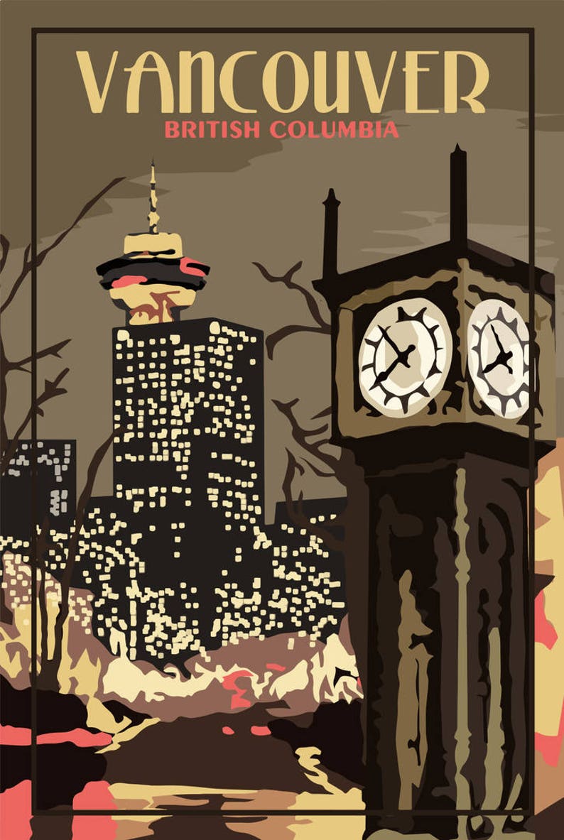 Vancouver BC Vintage Travel Poster Etsy