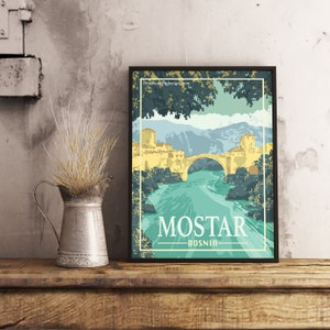 Mostar Bosnie - Poster de voyage vintage