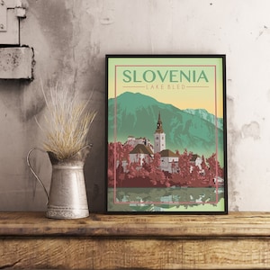 Poster Lago Bled da Eslovênia - viagens vintage