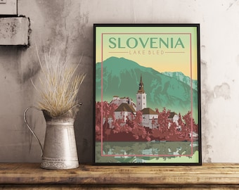 Slovenia Lake Bled - Vintage Travel Poster