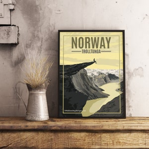 Trolltunga de Norvège - Poster de voyage vintage