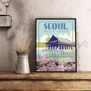 Séoul, Corée du Sud - Poster de voyage vintage