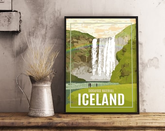 Iceland Skogafoss - Vintage Travel Poster