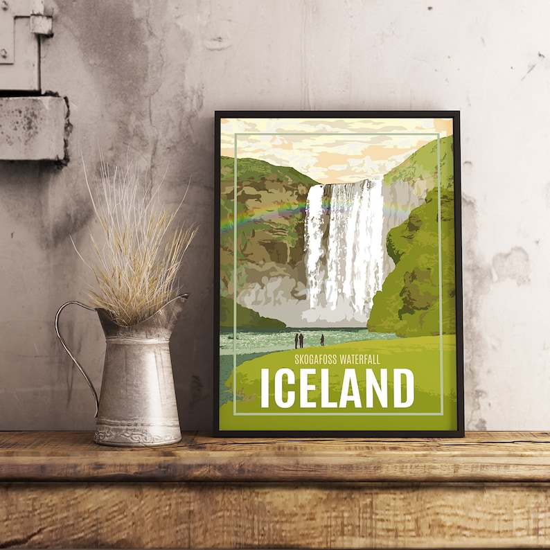 Iceland Skogafoss - Vintage Travel Poster - Etsy Canada
