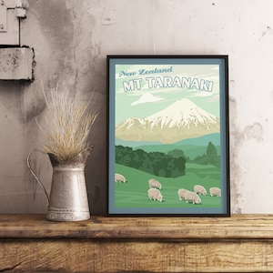 Mont Taranaki, Nouvelle-Zélande - Poster de voyage vintage