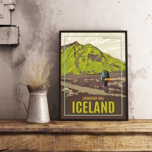 Sentier du Laugavegur d'Islande - Poster de voyage vintage