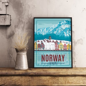 Norway Bergen - Poster de voyage vintage