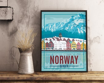 Norway Bergen - Vintage Travel Poster