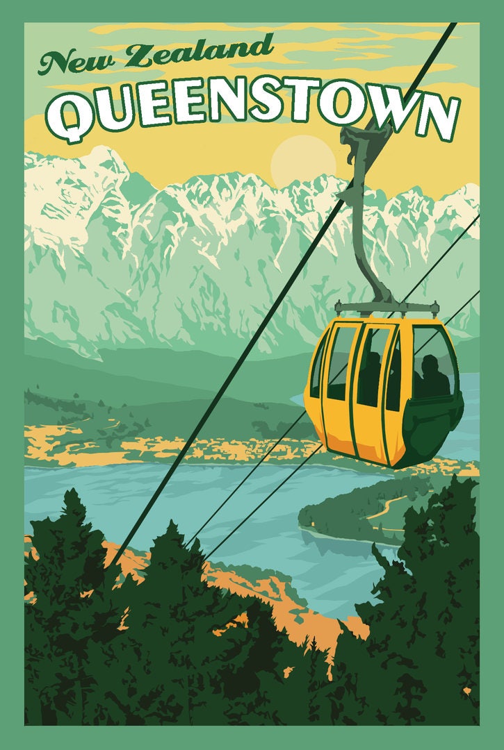 VINTAGE NEW ZEALAND QUEENSTOWN TRAVEL A4 POSTER PRINT 