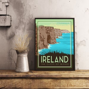 Falaises de Moher en Irlande - Poster de voyage vintage
