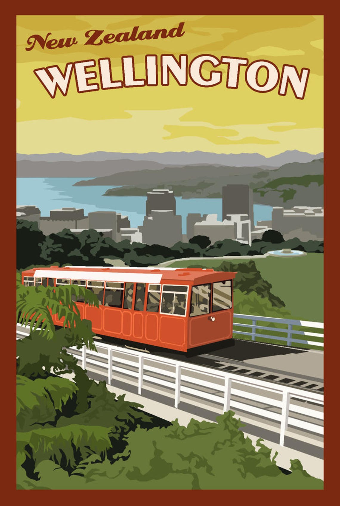 Wellington New Zealand Vintage Travel Poster Etsy