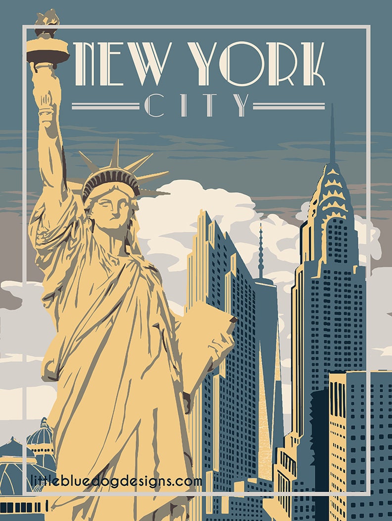 New York City Vintage Travel Poster - Etsy