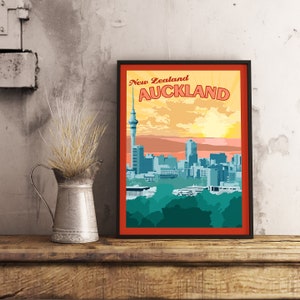 Auckland New Zealand - Vintage Travel Poster