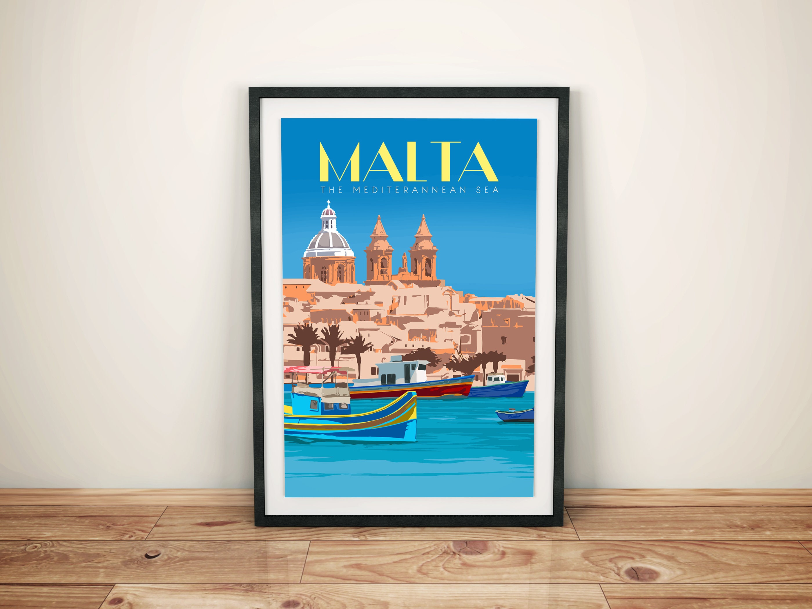 Malta Valletta Vintage Travel Poster Etsy