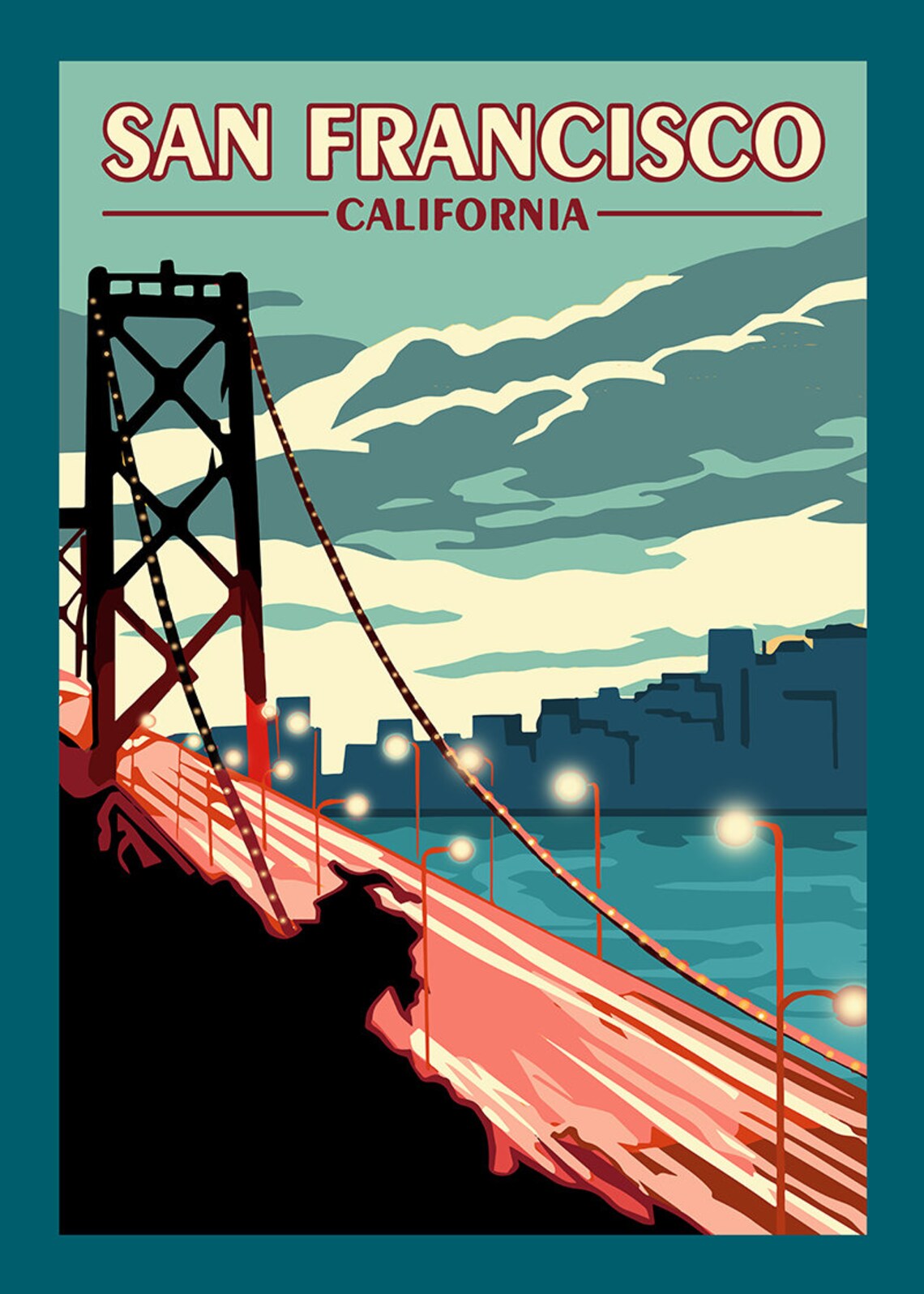 San Francisco CA Vintage Travel Poster Etsy