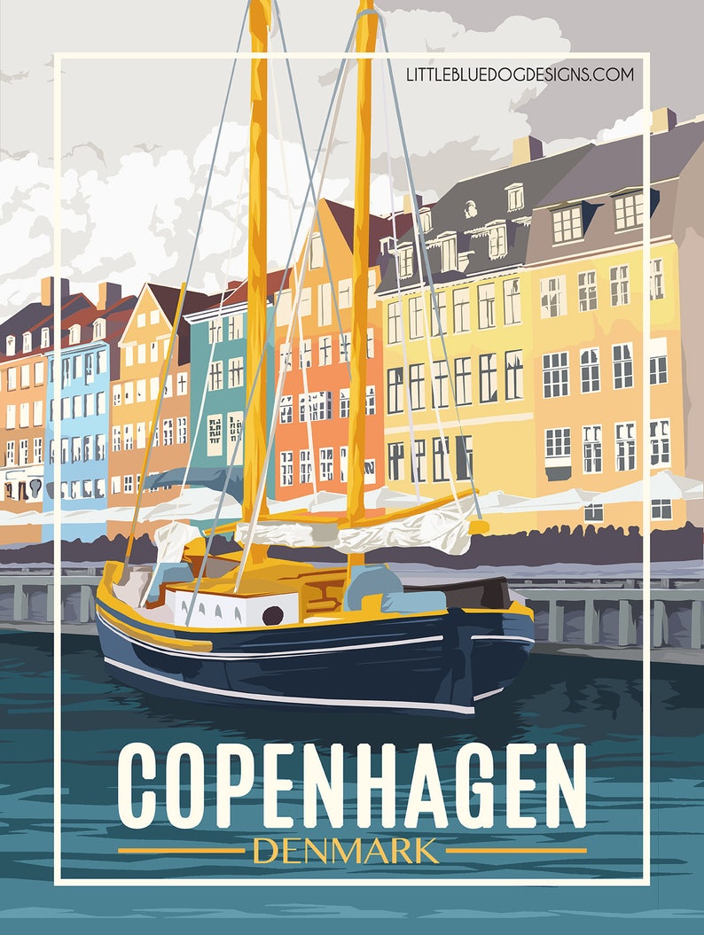 Copenhagen Denmark Vintage Travel Poster image 2