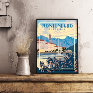 Monténégro, baie de Kotor - Poster de voyage vintage