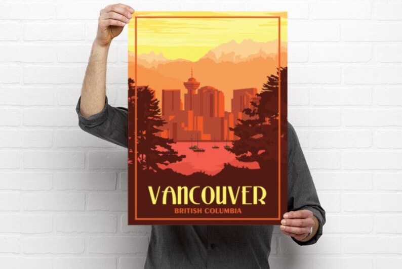 Vancouver BC Vintage Travel Poster Etsy