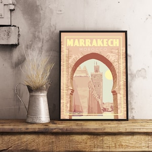 Marrakech Maroc - Affiche de voyage vintage