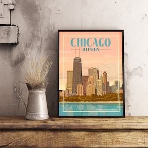 Chicago IL - affiche de voyage vintage