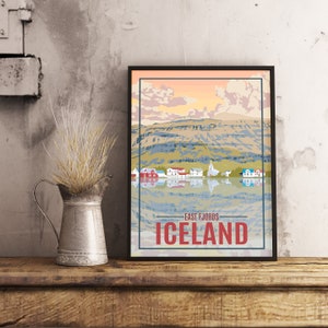 Fjord de l'Est de l'Islande - Poster de voyage vintage