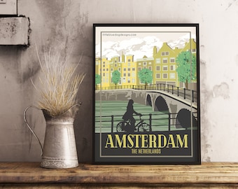 Amsterdam The Netherlands - Vintage Travel Poster