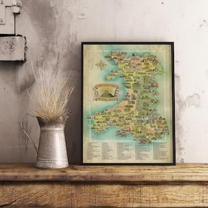 Historische Wales / Cymru Hanesyddol Hand illustrierte Karte