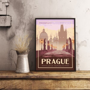 Praga República Checa - Cartel de viaje vintage