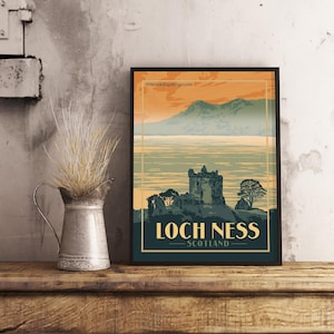 Lago Ness, Escocia: póster de viaje vintage
