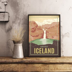 Vallée de Gjáin islande - Poster de voyage vintage