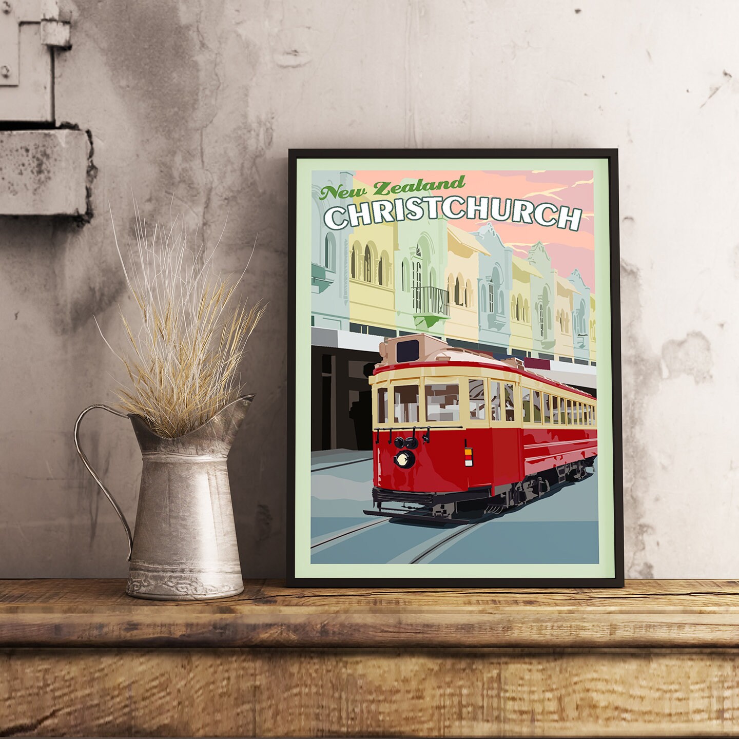 Christchurch New Zealand Vintage Travel Poster Etsy